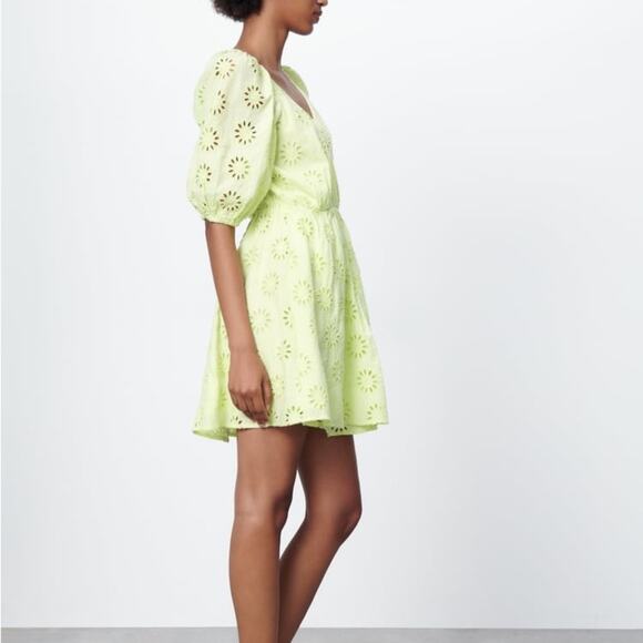 ZARA OPENWORK EMBROIDERED DRESS LIGHT YELLOW - Picture 7 of 12